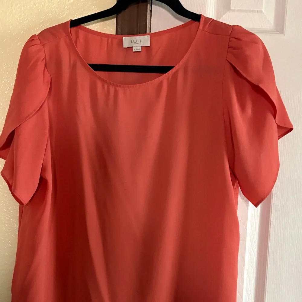 LOFT Coral Puff-Sleeve Blouse